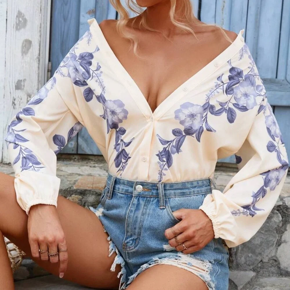 Boho Floral Print Button up Shirt - Picture 4 of 5